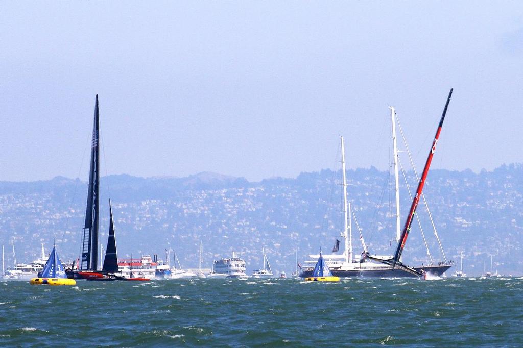 Oracle Team USA v Emirates Team New Zealand. America’s Cup Day 5 San Francisco. Emirates Team NZ comes close to a capsize in Race 8 as Oracle Team USA avoids - 2 © Richard Gladwell www.photosport.co.nz